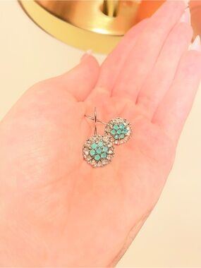 Turquoise Halo Drop Earrings - Women Jewelry